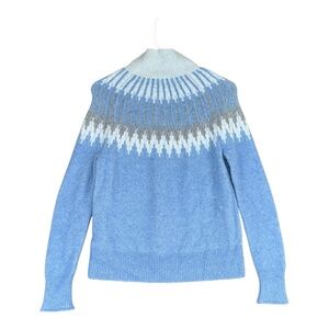 J Crew Women’s XXS Baby Blue Fair Isle Turtleneck Sweater BV370 Wool Alpaca